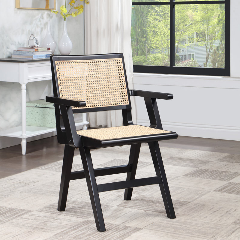 Akilia 18'' H Solid Wood Armchair, Black Natural Cane, Black