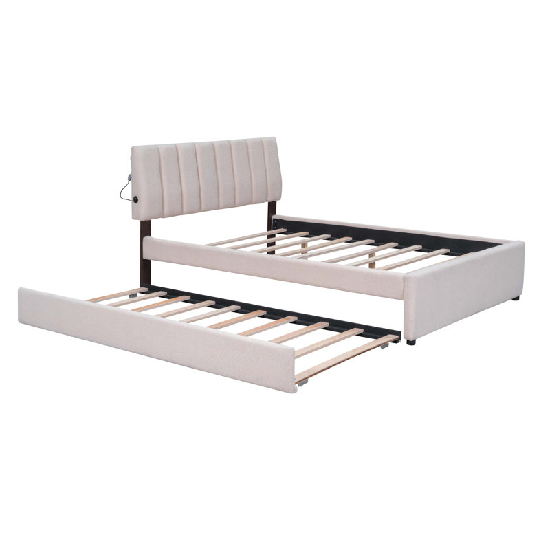 Lit plateforme tapissier Teddy, Beige, Full / Double