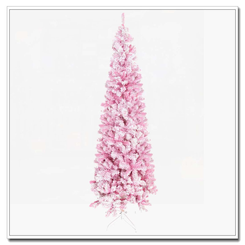 Arbre de Noël artificiel enneigé 7,5 pi de hauteur, rose