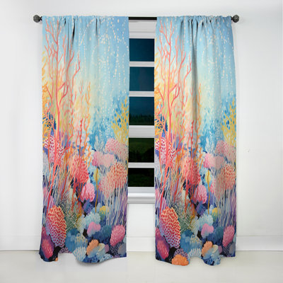 Coral Reef Barrier Expression II - Coastal Coral Animal Print Blackout Curtain - 1 Panels
