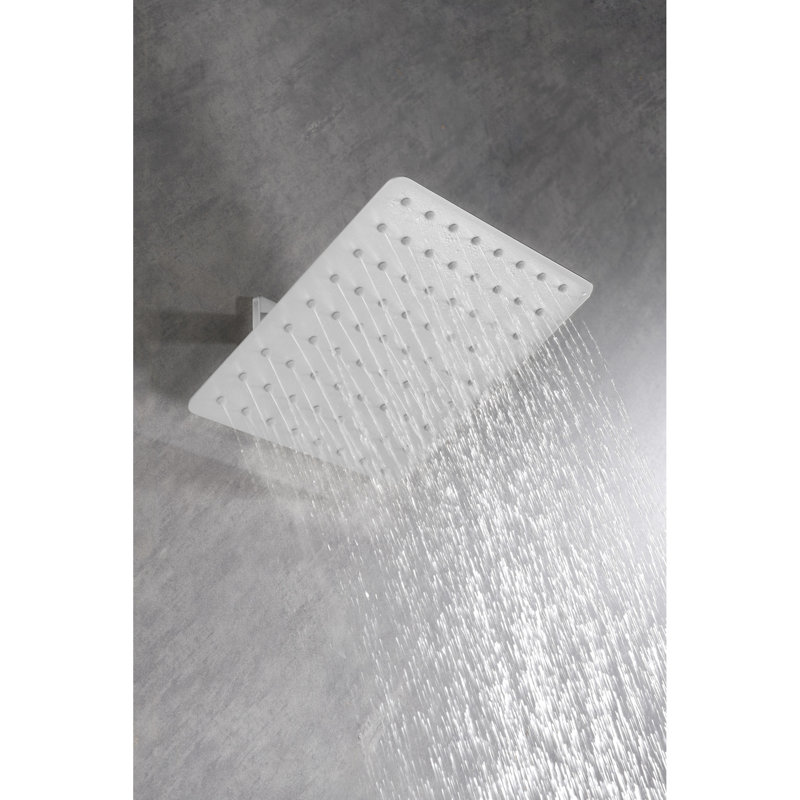 Pommeau de douche de salle de bain en acier inoxydable 304 avec buses autonettoyantes - Jet pluie intense, blanc, 8 x 8, 1,1 kg avec système autonettoyant.
