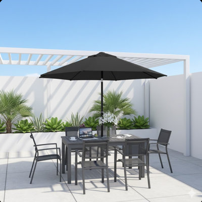 Parasol de marché bleu marine 7,5 pi avec manivelle et inclinaison, auvent résistant aux rayons UV pour la piscine, la cour et le patio (sans base)
