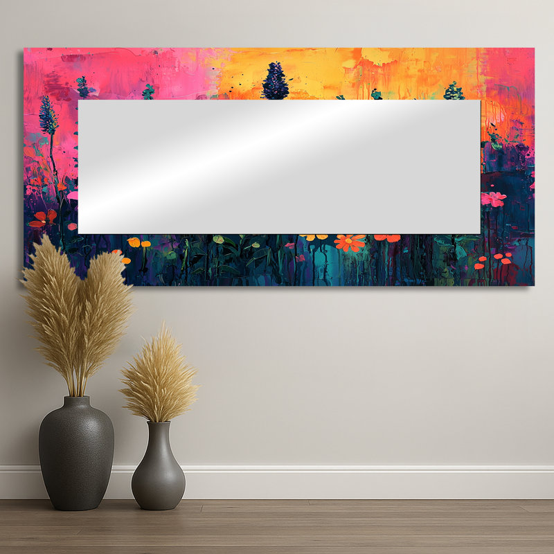 Neon Herbs Pop Art - Art mural grand miroir à motif floral - imprimé sur métal, 28 po x 60 po