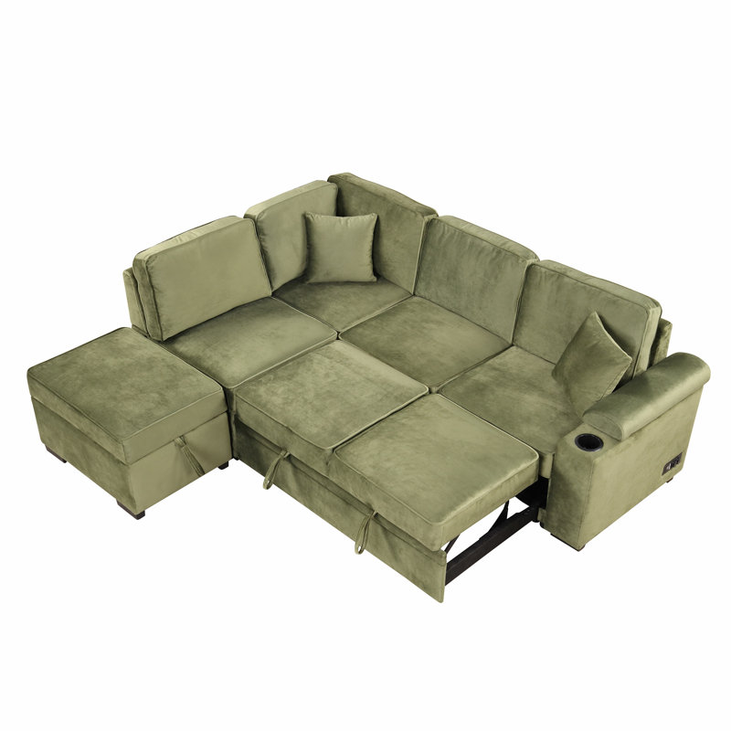 Perse 87.3'' Velvet Sleeper Sofa, Green Velvet