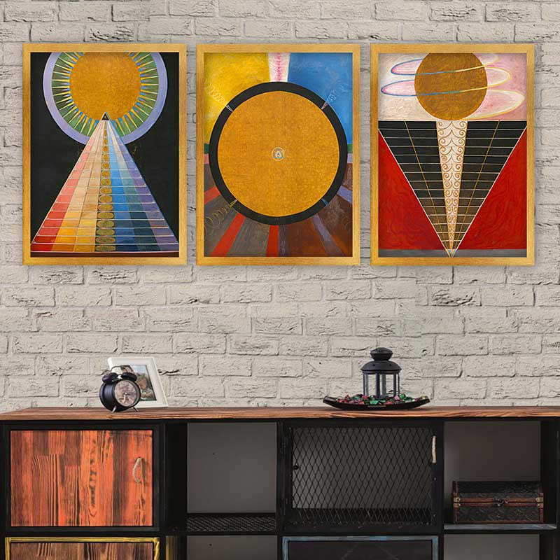 Superbe ensemble de peintures décoratives encadrées (3 pièces) de 21,7 po x 29,5 po chacune | Cadre 100% bois avec polystyrène de 0,8 pouce | Impression numérique UV | Parfait pour la décoration murale de salon, de bureau et de galerie