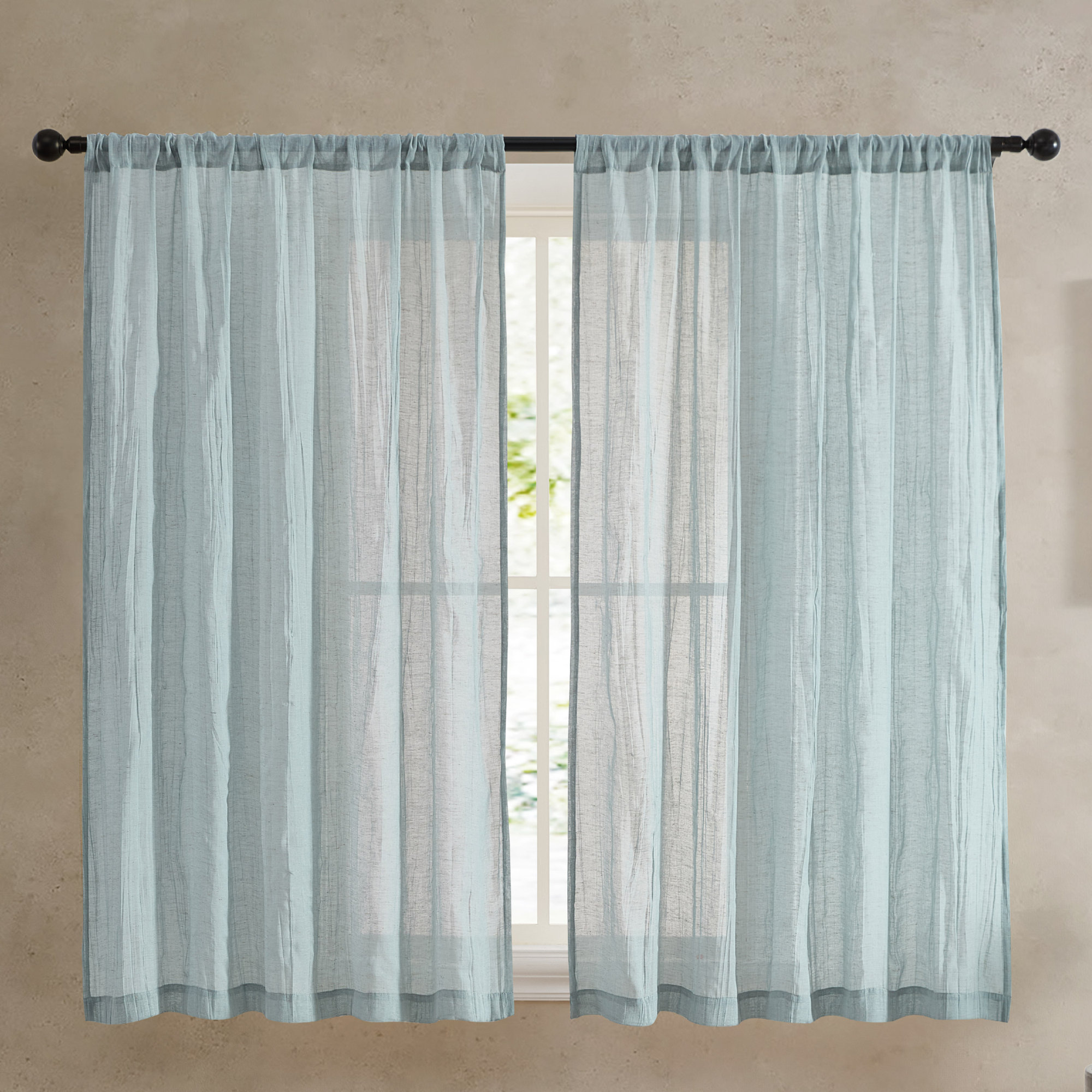 Solid Semi-Sheer Curtain Panels, 50" W x 63" H, Blue