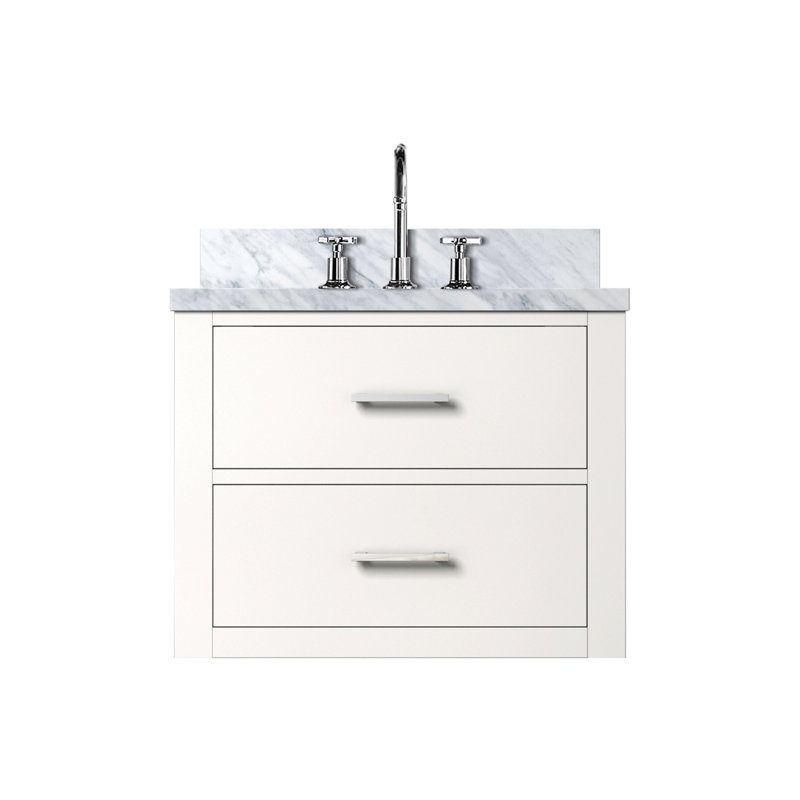 Meuble-lavabo simple 24 po X P 18 po D, dessus en acrylique et robinet, Blanc, Nickel brossé, 24"