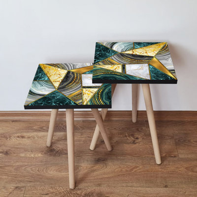 Tables gigognes Modern Modern (2 pièces), pieds en bois de hêtre, 13,8 x 18,5 x 13,8 pouces et 13,8 x 16,5 x 13,8 pouces | 100% panneau de fibres à densité moyenne, épaisseur: 0,7 pouce | Conception géométrique élégante pour le salon et la décoration intérieure