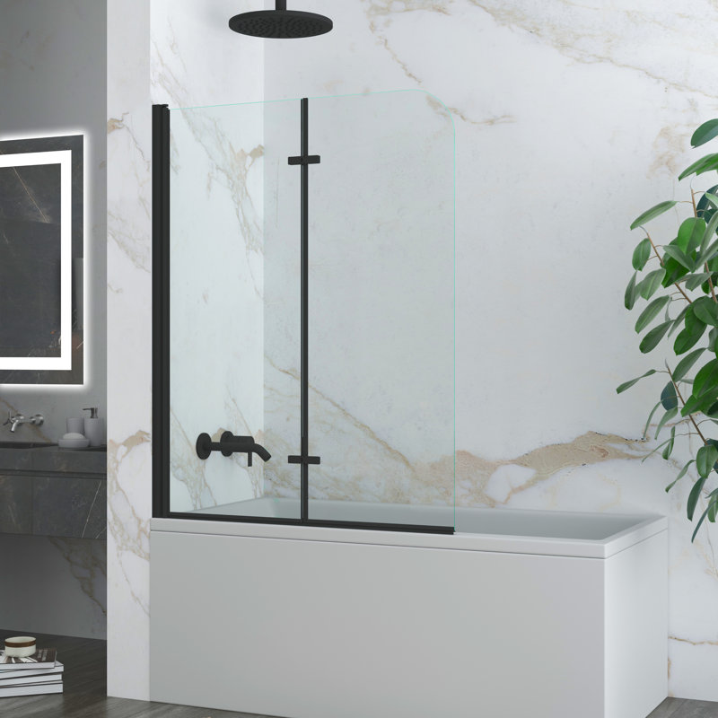 Jraty Glass 43" W x 55" H Frameless Tub Door, Black