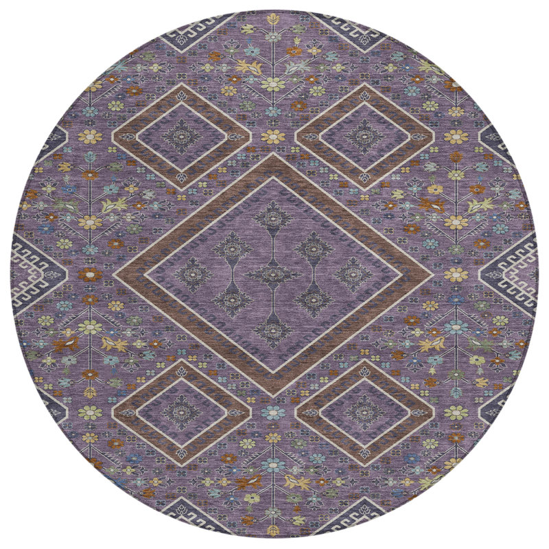 Machine Washable Indoor/Outdoor Chantille ACN2459 Casual Rug, Plum, 8' Round
