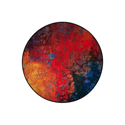 Red Themed Abstract Patterned Round Woven Base Modern Decorative Carpet