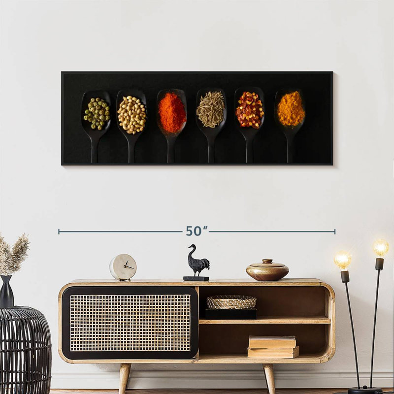 Cuillères d'épices séchées, Cadre flottant noir, 28 po x 10 po