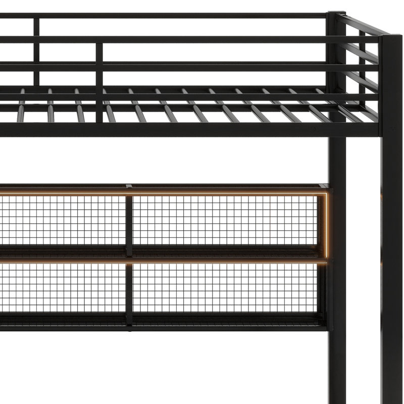 Metal Bunk Bed With Storage Cabinets And LED