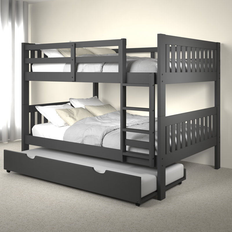 Moraby Solid Wood Standard Bunk Bed with Trundle by Harriet Bee, Dark Gray, Full over Full