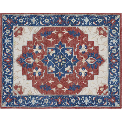Bungalow Rose Handmade Rust/Navy Oriental Wool Area Rug
