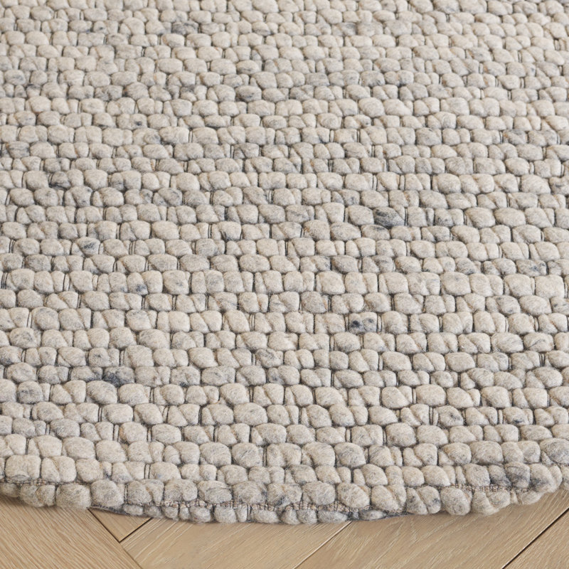 Tapis gris en laine et en coton tissé à la main Marbella, Rond 6 po
