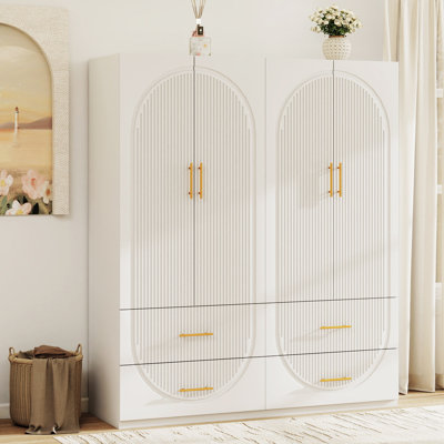 70.87"H Freestanding Wardrobe Armoire With Drawers, 4-Door Wardrobe Closet With Hanging Rods, White