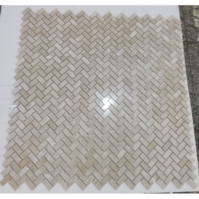 1" x 2" Marble Herringbone Mosaic Wall & Floor Tile, Botticino