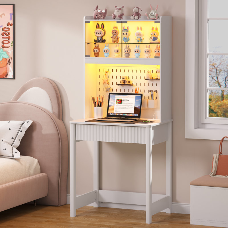 Computer Desk with Power Outlet, White