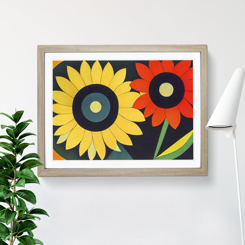 Abstract Sunflowers - Framed Print, 25cm H x 34cm W x 2cm D, Oak