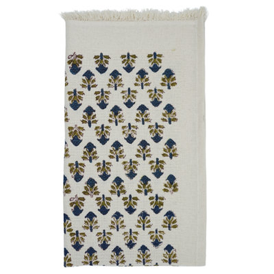 Essuie-mains à motif floral gaufré à la main en coton imprimé à la main - Qualité supérieure pour votre salle de bain, Anant, bleu foncé