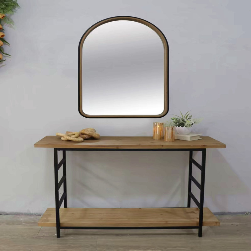 Miroir arqué 23,6 po x 35,4 po à deux tons noir mat et bois naturel