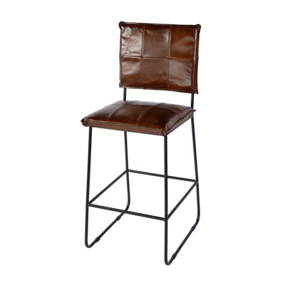 Niles 30 in. Seat Height Leather and Iron Bar Stool with Footrest by 17 Stories