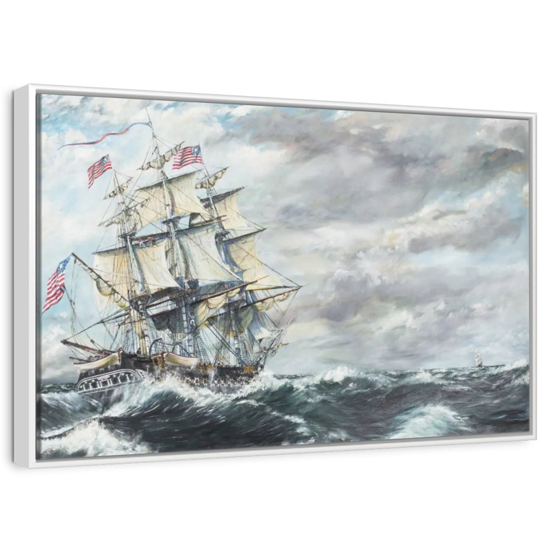 Tête de frégate USS Constitution pour frégate, Cadre flottant blanc, 43 po x 29 po