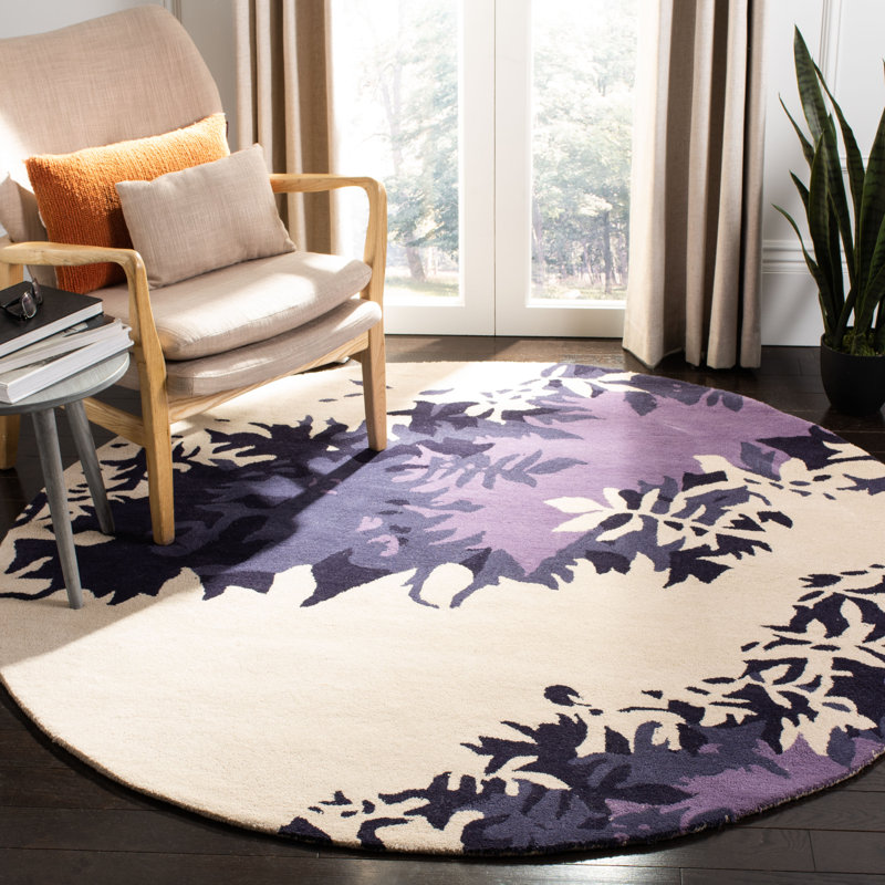 Tapis floral en laine et viscose touffeté à la main Avayah Soho, Rond 6 pi