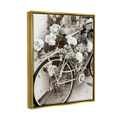 Photographie de quartier rétro d'une fleur couverte d'une bicyclette - photographie sur toile