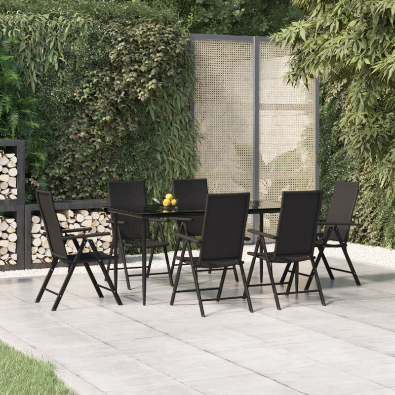 Ensemble de salle à manger rectangulaire pour 7 personnes 78,7 po Kedans, Noir, L 55,1 po x l 27,6 po x H 29,1 po