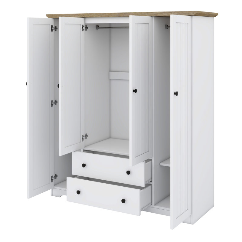 Armoire penderie avec tiroirs et porte, Blanc