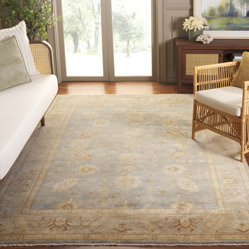 Oushak Orienal Hand Knotted Wool Light Blue/Beige Area Rug, Rectangle 6' x 9'