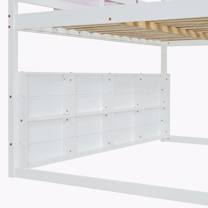 Lit de rangement en bois, Double, Blanc / rose