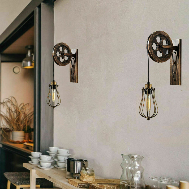 Leeper Solid Wood Armed Sconce, Brushed Copper