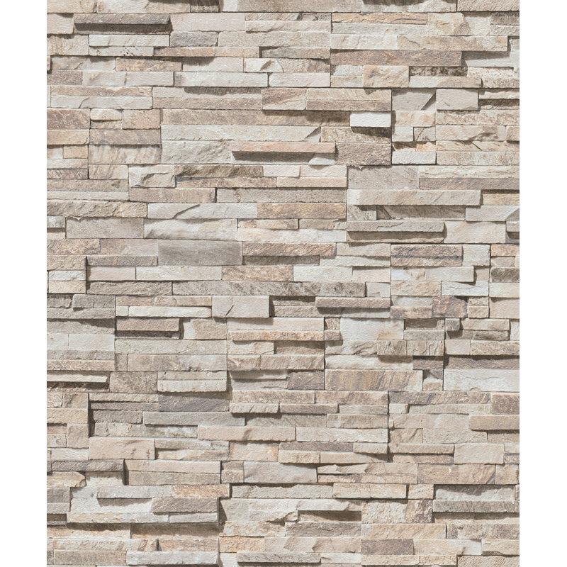 Bricks and More Collection Granite Stone Effect Wallpaper Roll, Cream