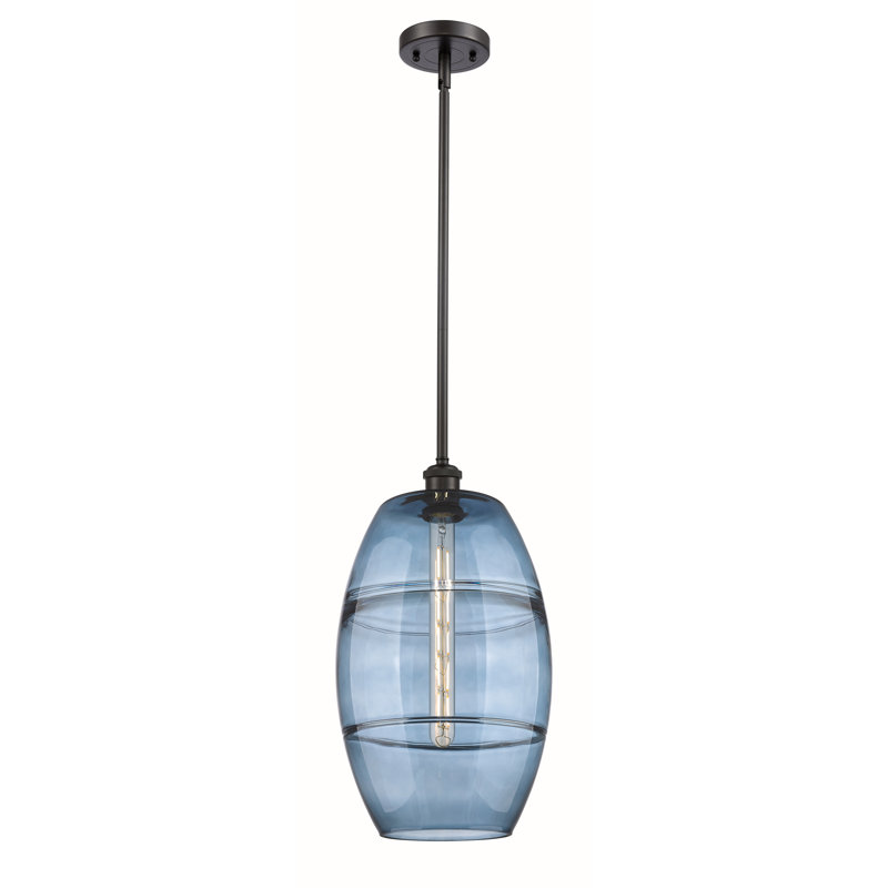 Luminaire suspendu à 1 tige Ballston Bettylou-516-G557, H 18,5 po x l 10 po x P 10 po, Bleu princesse, Bronze huilé