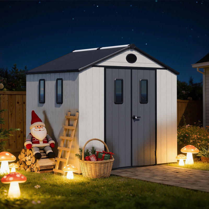 8*6 Modern Resin Storage Sheds With Reinforced Floor,Lockable Door and Ceiling Hook, 90.6" H x 94.8" W x 71.2" D