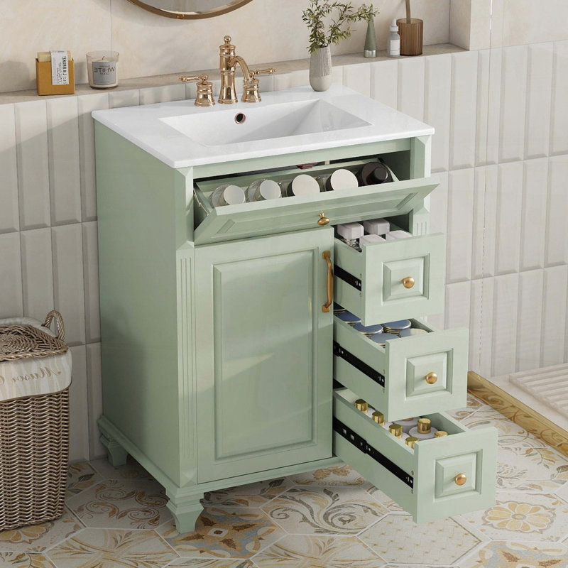 Free Standing Wall Mounted Single Double With MDF Top, Green, 24"W