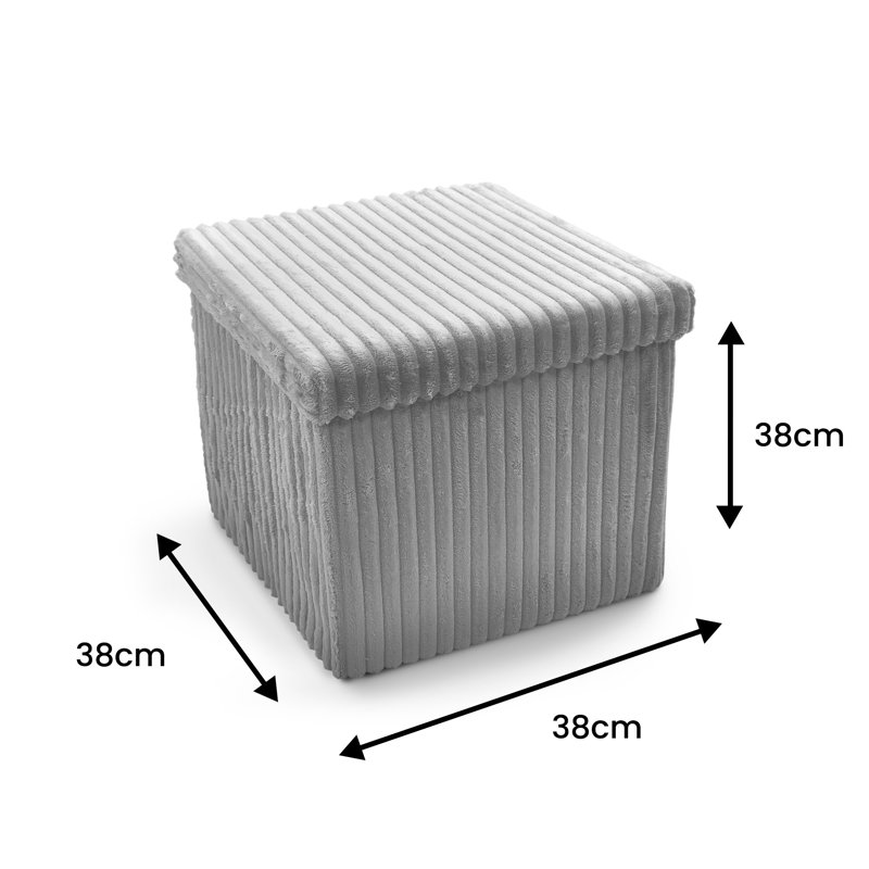 38 CORDUROY STORAGE BOX, Silver, 38cm H x 40cm W x 6cm D