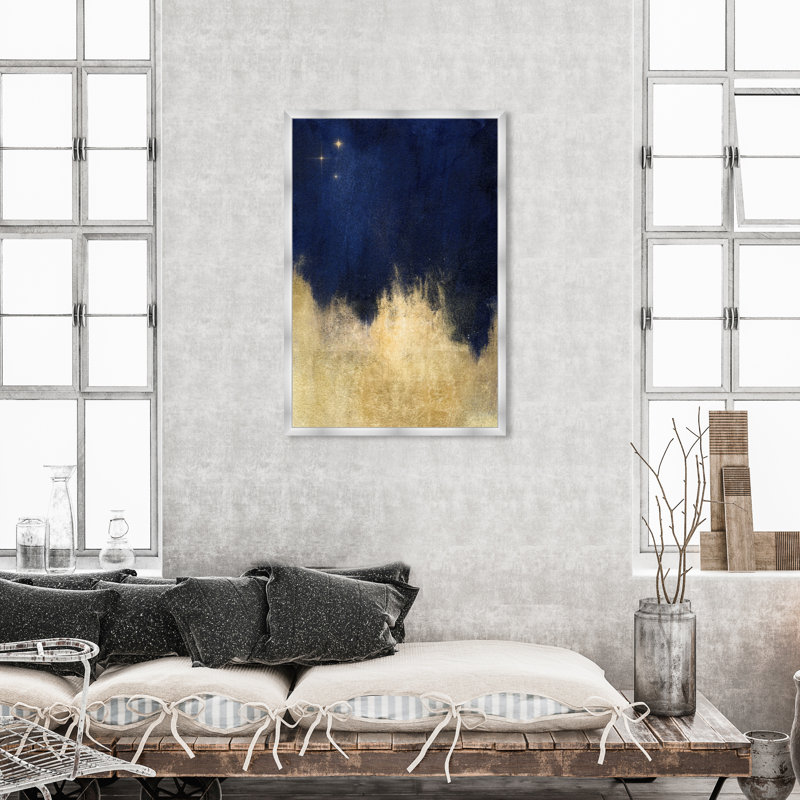 «Blue and Gold Shades» par Oliver Gal - impression, Cadre argenté, H 45 po x l 30 po