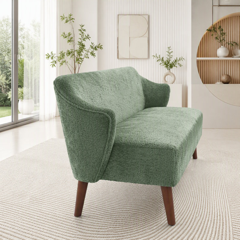 Canapé Mid-Century 3 places avec dossier capitonné et tissu moelleux, Tissu vert
