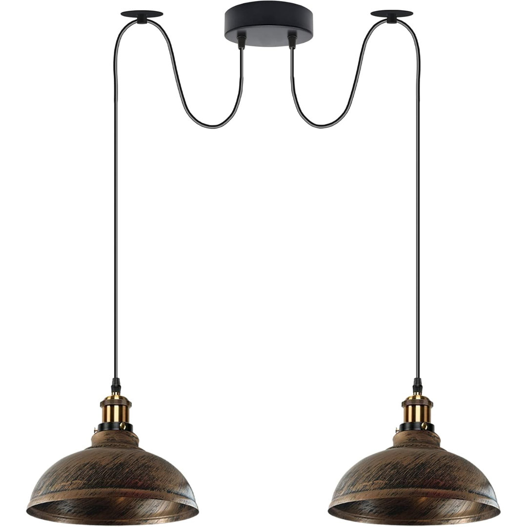 2 Head Ceiling Pendant Spider Light, 29cm Metal Light Shade, Adjustable 195cm Cord, Vintage Edison 60w E27 Bulb Base, Industrial Retro Lighting, Islan