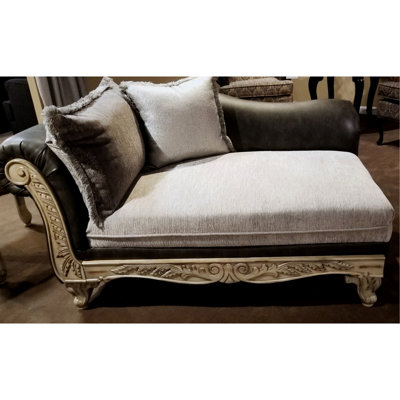 Méridienne en bois: tissu bicolore et finition crème brossée antique mélange de bois traditionnel américain classique pour le style