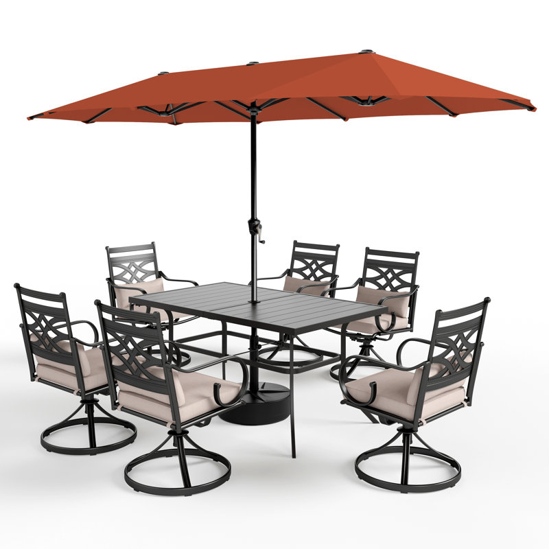 6 - Person Patio Dining Set with Rectangular Table, Red