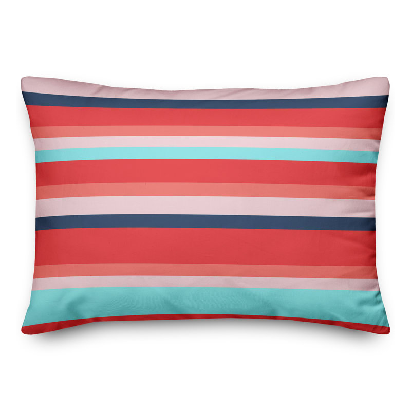 Striped Outdoor Throw Pillow, Polyester/Polyfill, Red/Blue/Pink