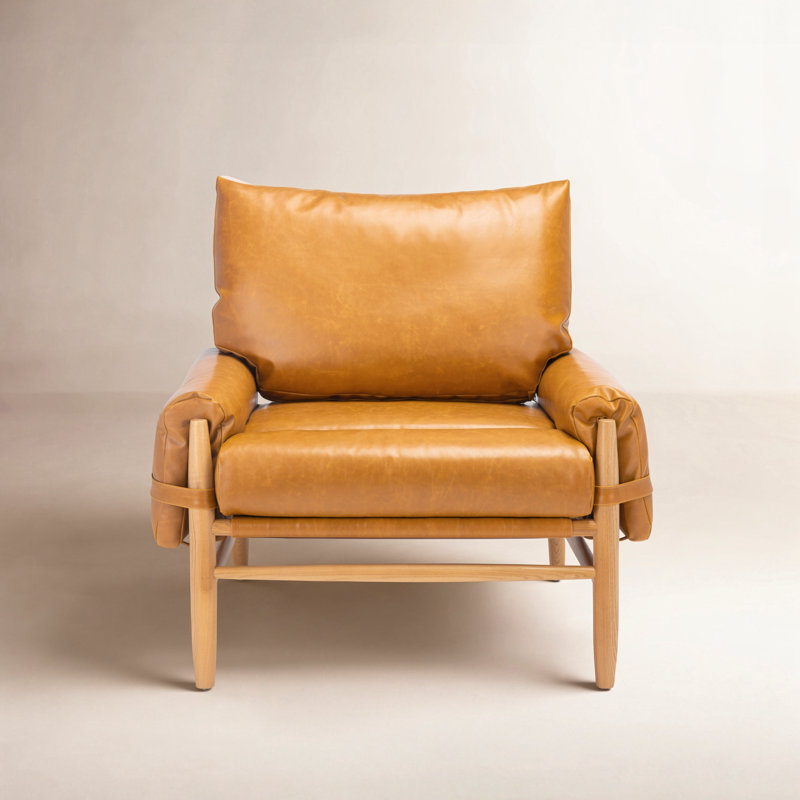 Fauteuil en cuir Marla, Cuir véritable caramel