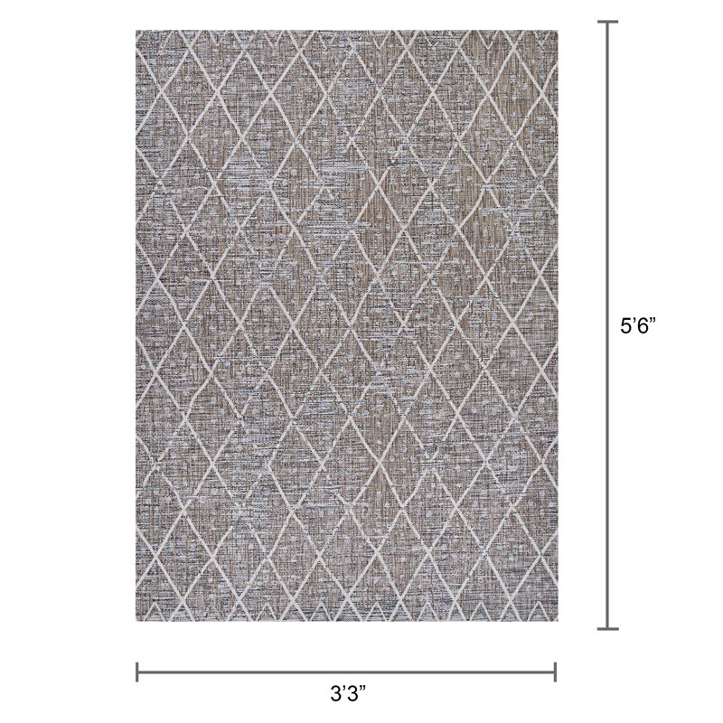 Avesbury Geometric Flatweave Taupe Twig Indoor Outdoor Area Rug, Rectangle 3'3" x 5'6"