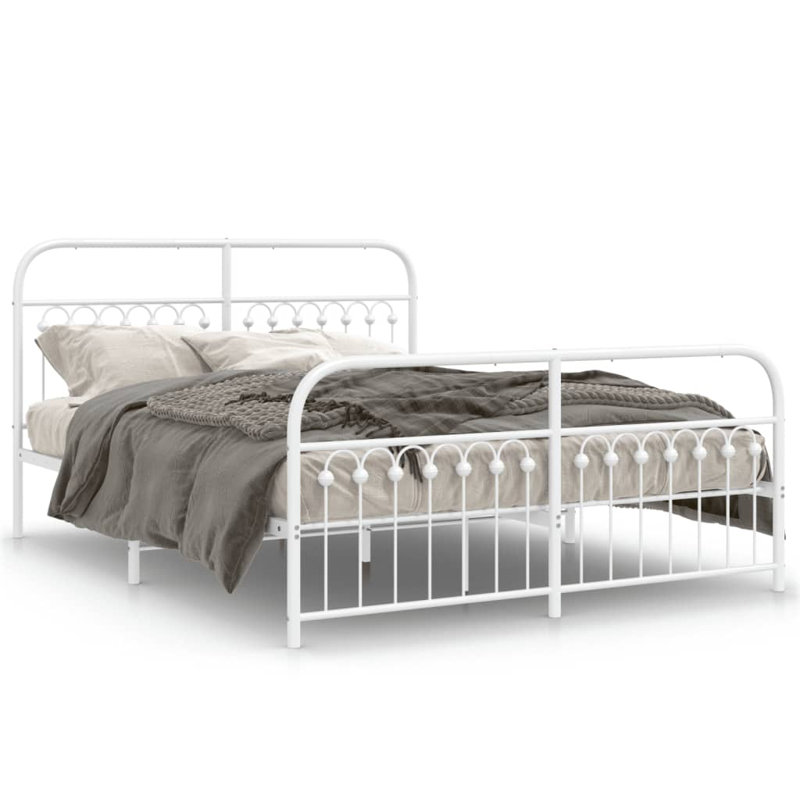 Vidaxl Bed Frame with Metal Headboard, 183cm x 203cm, White 1