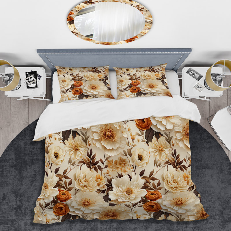Ensemble de housse de couette Boho Earthy Blooms Poppies Bloom I - Floral, Housse de couette pour grand lit et 2 taies décor